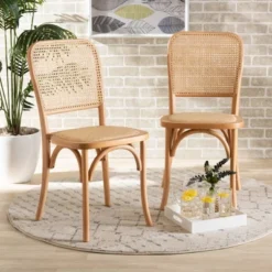 2pc Neah Woven Rattan And Wood Cane Dining Chair Set Brown - Baxton Studio -Outlet Baxton Studio Store GUEST 26a906d6 7ca5 4c47 837f 7239072aba47