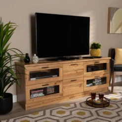 Adelino Wood 2 Drawer TV Stand For TVs Up To 55" Oak Brown/Black - Baxton Studio -Outlet Baxton Studio Store GUEST 271ae5b3 65c3 488c 8b56 4083f23ce5d5