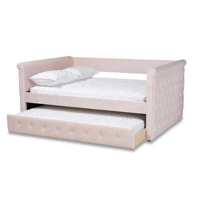 Full Amaya Velvet Daybed With Trundle Pink - Baxton Studio 1 Full Amaya Velvet Daybed With Trundle Pink - Baxton Studio