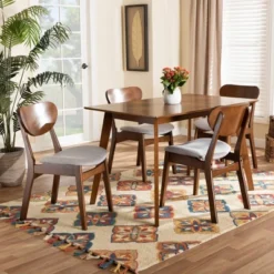 5pc Katya Fabric Upholstered And Wood Dining Set Gray/Brown - Baxton Studio -Outlet Baxton Studio Store GUEST 278fa02a 478c 4102 b9e8 13dd80833583