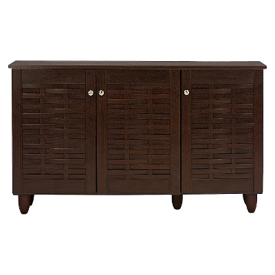Winda Modern And Contemporary 3-Door Wooden Entryway Shoes Storage Cabinet - Dark Brown - Baxton Studio 1 Winda Modern And Contemporary 3-Door Wooden Entryway Shoes Storage Cabinet - Dark Brown - Baxton Studio