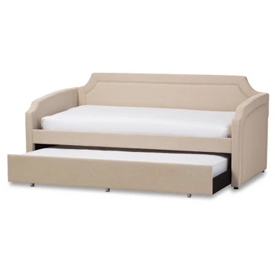 Parkson Modern And Contemporary Linen Fabric Curved Notched Corners Sofa Daybed With Roll - Out Trundle Guest Bed - Twin - Baxton Studio 1 Parkson Modern And Contemporary Linen Fabric Curved Notched Corners Sofa Daybed With Roll - Out Trundle Guest Bed - Twin - Baxton Studio