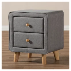 Jonesy Mid - Century Fabric Upholstered 2 - Drawer Nightstand - Gray - Baxton Studio -Outlet Baxton Studio Store GUEST 28f5f41c 8284 4c07 a2a3 0f09cf573a53
