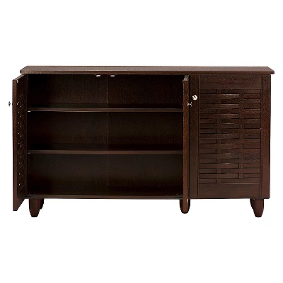 Winda Modern And Contemporary 3-Door Wooden Entryway Shoes Storage Cabinet - Dark Brown - Baxton Studio 2 Winda Modern And Contemporary 3-Door Wooden Entryway Shoes Storage Cabinet - Dark Brown - Baxton Studio - Image 2