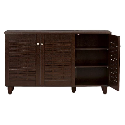 Winda Modern And Contemporary 3-Door Wooden Entryway Shoes Storage Cabinet - Dark Brown - Baxton Studio 3 Winda Modern And Contemporary 3-Door Wooden Entryway Shoes Storage Cabinet - Dark Brown - Baxton Studio - Image 3