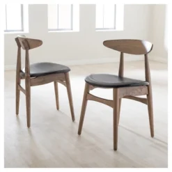 Set Of 2 Edna Mid-Century Modern French Black Faux Leather & Oak Light Brown Finishing Wood Dining Chairs - Baxton Studio -Outlet Baxton Studio Store GUEST 2a02ee38 8310 48ab b5a7 067a4679fe54