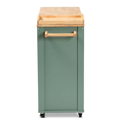Dorthy Two-Tone Wood Kitchen Cart Green/Natural - Baxton Studio 3 Dorthy Two-Tone Wood Kitchen Cart Green/Natural - Baxton Studio - Image 3