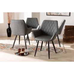 4pc Astrid Leather Upholstered Metal Dining Chairs - Baxton Studio -Outlet Baxton Studio Store GUEST 2aacd77c 5bc8 4da7 a257 a586fa9b59dd