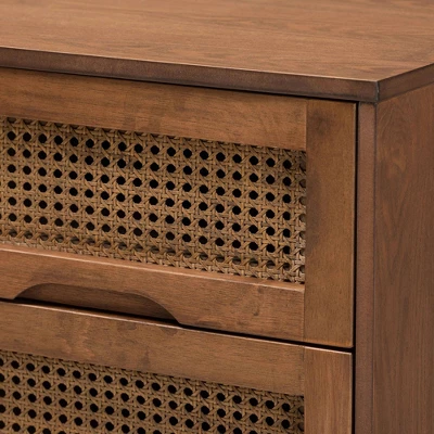 Barrett Wood And Synthetic Rattan 2 Drawer Nightstand Walnut Brown - Baxton Studio 4 Barrett Wood And Synthetic Rattan 2 Drawer Nightstand Walnut Brown - Baxton Studio - Image 4