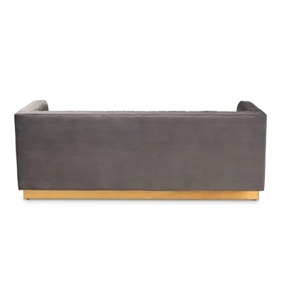 Aveline Velvet Upholstered Finished Sofa Gray/Gold - Baxton Studio 3 Aveline Velvet Upholstered Finished Sofa Gray/Gold - Baxton Studio - Image 3