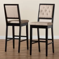 2pc Gideon Fabric Upholstered And Wood Barstool Set Sand/Dark Brown - Baxton Studio -Outlet Baxton Studio Store GUEST 2b43962f 5b4b 4b5a 8bc6 54627508c4a4