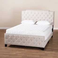 Marion Fabric Upholstered Button Tufted Panel Bed - Baxton Studio -Outlet Baxton Studio Store GUEST 2be2dfc4 3ba5 4f37 b194 6d31e2e55eab