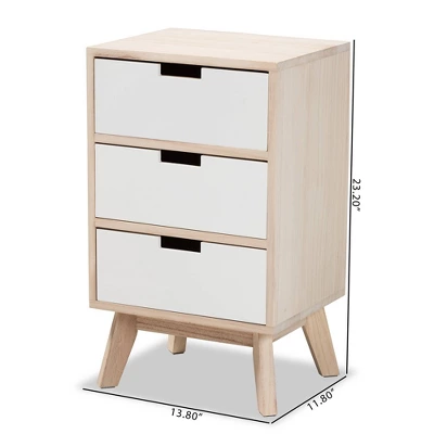 Halian Two-Tone Wood 3 Drawer Nightstand White/Light Brown - Baxton Studio 11 Halian Two-Tone Wood 3 Drawer Nightstand White/Light Brown - Baxton Studio - Image 11