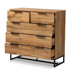 Franklin Wood And Metal 5 Drawer Bedroom Chest Oak/Black - Baxton Studio