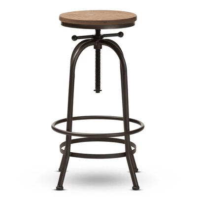 Baxton Studio Aline Wood And Rust Finished Steel Adjustable Swivel Barstool Brown - BaxtonStudio 6 Baxton Studio Aline Wood And Rust Finished Steel Adjustable Swivel Barstool Brown - BaxtonStudio - Image 6