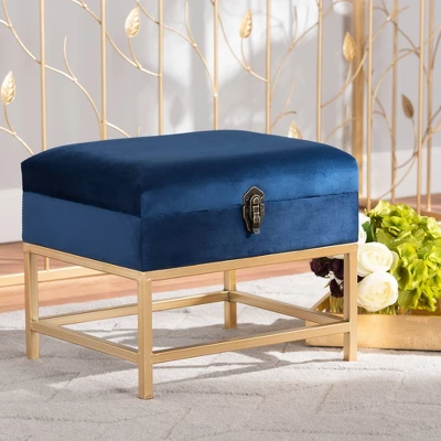 Aliana Fabric And Metal Ottoman Navy Blue/Gold - Baxton Studio 6 Aliana Fabric And Metal Ottoman Navy Blue/Gold - Baxton Studio - Image 6