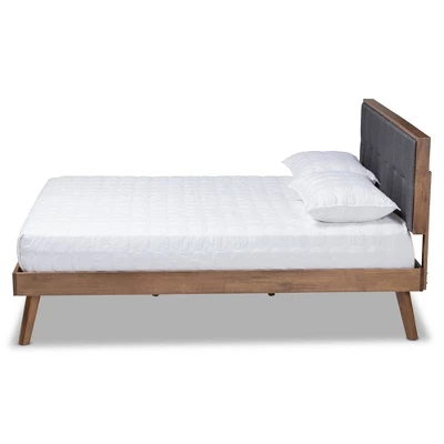 Alke Fabric Upholstered Walnut Finished Platform Bed - Baxton Studio 1 Alke Fabric Upholstered Walnut Finished Platform Bed - Baxton Studio