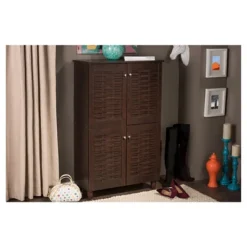 Winda Modern And Contemporary 4-Door Wooden Entryway Shoes Storage Cabinet - Dark Brown - Baxton Studio -Outlet Baxton Studio Store GUEST 2fbec4fa 8f6a 45f2 b5b4 776203f4242e