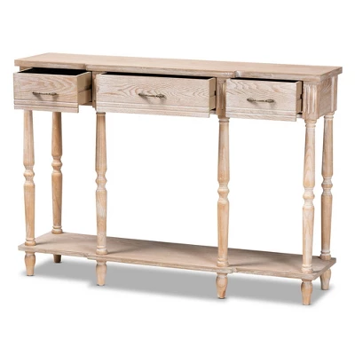 Hallan Wood 3 Drawer Console Table Oak Brown - Baxton Studio 1 Hallan Wood 3 Drawer Console Table Oak Brown - Baxton Studio