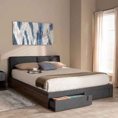 Queen Rikke Two-Tone Wood Platform Storage Bed With Upholstered Headboard Gray - Baxton Studio 5 Queen Rikke Two-Tone Wood Platform Storage Bed With Upholstered Headboard Gray - Baxton Studio - Image 5