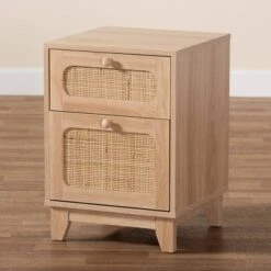 Elsbeth Wood And Natural Rattan 1 Drawer End Table Light Brown/Natural Brown - Baxton Studio -Outlet Baxton Studio Store GUEST 324b1a34 46ea 4ffa a474 0b3940bcc3f5