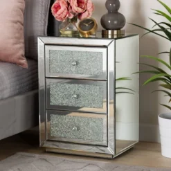 Talan 3 Drawers Mirrored Nightstand - Baxton Studio -Outlet Baxton Studio Store GUEST 32b15d6a 7ea2 4069 a5b6 c25066aaa1e1