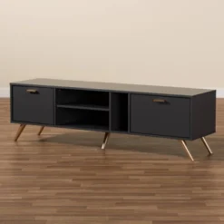 Kelson Wood TV Stand For TVs Up To 55" Dark Gray/Gold - Baxton Studio -Outlet Baxton Studio Store GUEST 32da184b 8a9f 48e2 9f95 1562aa0996e6