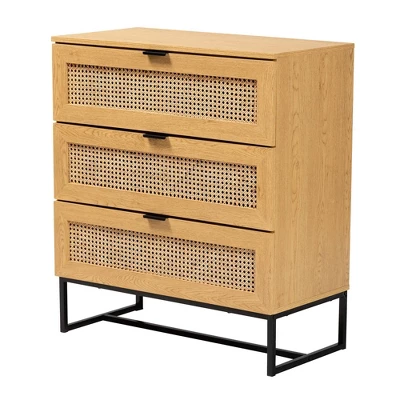 Sawyer Wood And Metal 3 Drawer Storage Cabinet With Natural Rattan Oak Brown/Black - Baxton Studio 1 Sawyer Wood And Metal 3 Drawer Storage Cabinet With Natural Rattan Oak Brown/Black - Baxton Studio