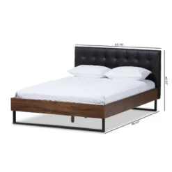 Mitchell Rustic Industrial Walnut Wood Black Faux Leather Metal Platform Bed Dark Bronze - Baxton Studio -Outlet Baxton Studio Store GUEST 338b4278 e64d 4e04 ab42 e3d247056165