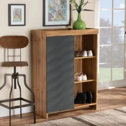 Caspian Wood Shoe Cabinet Gray/Brown - Baxton Studio -Outlet Baxton Studio Store GUEST 34090b67 c022 4bfe bb1f fd03ecbd9043