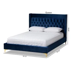 Valery Velvet Platform Bed With Gold - Finished Legs - Baxton Studio -Outlet Baxton Studio Store GUEST 34e74525 1aa1 444a b8ff b97314074142