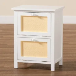 Sariah Wood Rattan 2 Door Nightstand White - Baxton Studio -Outlet Baxton Studio Store GUEST 35d60247 9ced 49dd b72c 97cde288677e
