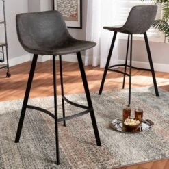 Set Of 2 Tani Faux Leather Upholstered Metal Barstools Gray/Black - Baxton Studio -Outlet Baxton Studio Store GUEST 36814638 5347 420d b508 cdb6e3c344e9