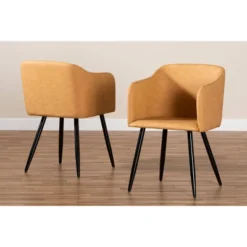 2pc Eris Tan Leather Upholstered And Metal Dining Chairs Black/Tan - Baxton Studio -Outlet Baxton Studio Store GUEST 36b47653 937e 4d57 a136 3c19e2dce8fa