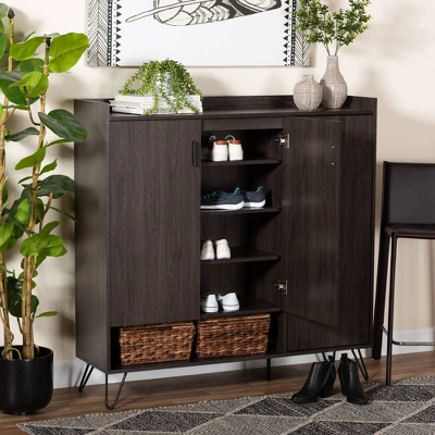 Baldor Wood 3 Door Shoe Cabinet Dark Brown - Baxton Studio 8 Baldor Wood 3 Door Shoe Cabinet Dark Brown - Baxton Studio - Image 8