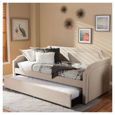 Parkson Modern And Contemporary Linen Fabric Curved Notched Corners Sofa Daybed With Roll - Out Trundle Guest Bed - Twin - Baxton Studio 7 Parkson Modern And Contemporary Linen Fabric Curved Notched Corners Sofa Daybed With Roll - Out Trundle Guest Bed - Twin - Baxton Studio - Image 7