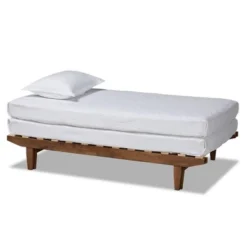 King Hiro Wood Expandable Bed Frame Walnut - Baxton Studio