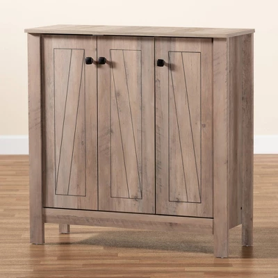 Derek Finished Wood 3 Door Shoe Cabinet Oak - Baxton Studio 8 Derek Finished Wood 3 Door Shoe Cabinet Oak - Baxton Studio - Image 8