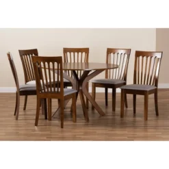 7pc Dining Set Wood And Lore Fabric Upholstered And Wood Gray/Walnut - Baxton Studio -Outlet Baxton Studio Store GUEST 393e6a57 0e21 477c 800e c4e2880d5dc2