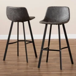Set Of 2 Tani Faux Leather Upholstered Metal Barstools Gray/Black - Baxton Studio -Outlet Baxton Studio Store GUEST 39aee863 3bc0 4b0b a86e 9e04e7a6a18d
