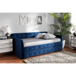 Jona Velvet Fabric Upholstered And Button Tufted Daybed With Trundle - Baxton Studio -Outlet Baxton Studio Store GUEST 39af605d b39c 4182 be9c 8d6145d21067