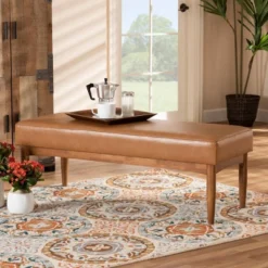 Arvid Mid-Century Faux Leather Upholstered Wood Dining Bench Walnut/Brown - Baxton Studio -Outlet Baxton Studio Store GUEST 3a3e2fcc d91b 4532 9b65 7922a8b9b4af