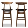 Set Of 2 Flora Mid-Century Modern Walnut Finished Wood Upholstered Barstools Black - Baxton Studio