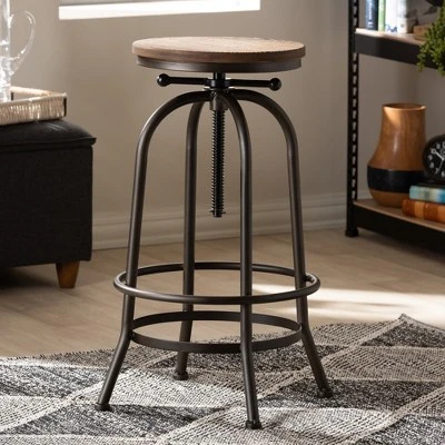 Baxton Studio Aline Wood And Rust Finished Steel Adjustable Swivel Barstool Brown - BaxtonStudio 2 Baxton Studio Aline Wood And Rust Finished Steel Adjustable Swivel Barstool Brown - BaxtonStudio - Image 2