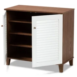 Coolidge 4 Shelf Wood Shoe Cabinet White/Walnut - Baxton Studio