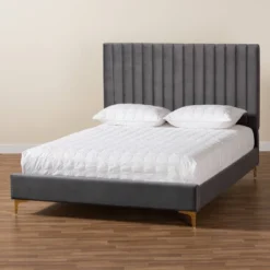 Serrano Velvet Fabric Upholstered And Metal Platform Bed - Baxton Studio -Outlet Baxton Studio Store GUEST 3bcf4e51 3ca0 4372 8191 521cfff4fb43
