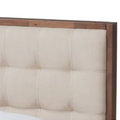 Soloman Mid - Century Modern Fabric And Walnut Finished Wood Platform Bed - Baxton Studio -Outlet Baxton Studio Store GUEST 3bfc1dd4 2ea4 4f86 9e4c d3ab6eedfa19