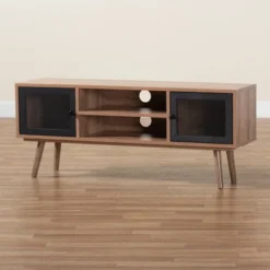 Yuna Natural Wood And Metal 2 Door TV Stand For TVs Up To 40" Brown/Black - Baxton Studio -Outlet Baxton Studio Store GUEST 3c3a84ad d6f8 448f 9fa2 52e7d18710f7