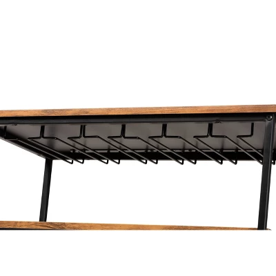 Dania Antique Vintage Industrial Metal And Wood Mobile Wine Bar Cart Black/Walnut - Baxton Studio 3 Dania Antique Vintage Industrial Metal And Wood Mobile Wine Bar Cart Black/Walnut - Baxton Studio - Image 3
