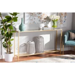 Alessa Glam Metal And Mirrored Glass Console Table Gold - Baxton Studio 10 Alessa Glam Metal And Mirrored Glass Console Table Gold - Baxton Studio -Outlet Baxton Studio Store GUEST 3e7e2960 3061 43a6 a412 a0f63096f480